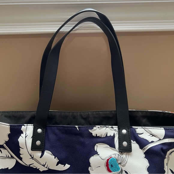 Jack Spade Poppy Floral Navy Canvas and Leather Tote Bag - Picture 7 of 12